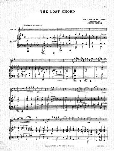 Sullivan - The Lost Chord - For Violin and Piano (Strube) - Piano score and Violin part