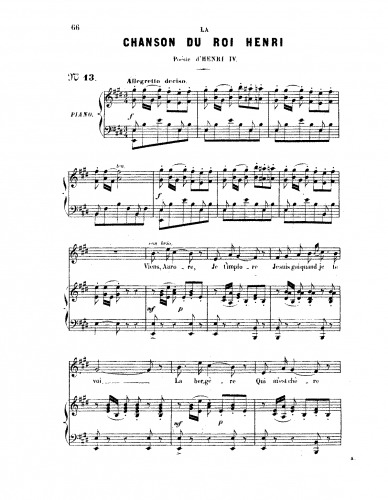Massé - La chanson du Roi Henri - Score