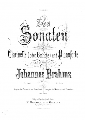 Brahms - Clarinet Sonata No. 2, Op. 120 No. 2 - Scores and Parts