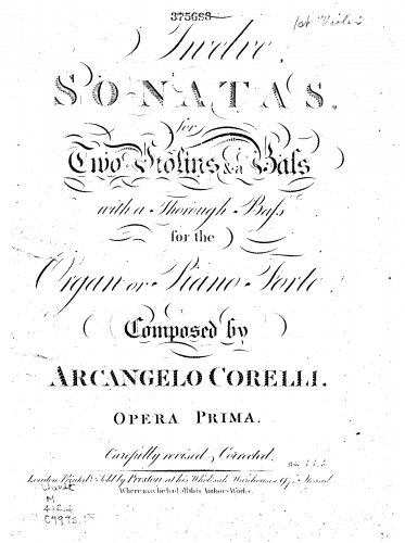 Corelli - Trio Sonatas - Scores and Parts