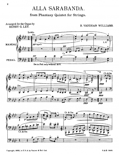 Vaughan Williams - Phantasy Quintet - III. Alla Sarabanda For Organ (Ley) - Score
