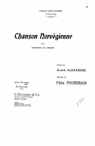 Fourdrain - Chanson norvégienne - Score