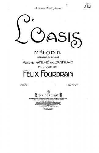 Fourdrain - L'oasis - Score