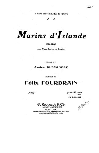 Fourdrain - Marins d'islande - Score
