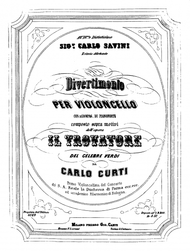 Curti - Divertimento dell'Opera Il Trovatore del C. Verdi - Piano Score and Cello part