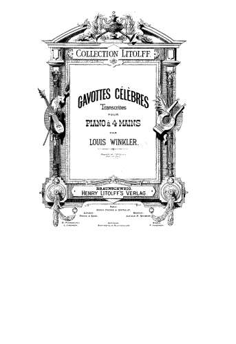 Rameau - Castor et Pollux - Gavotte For Piano 4 hands (Winkler) - Score