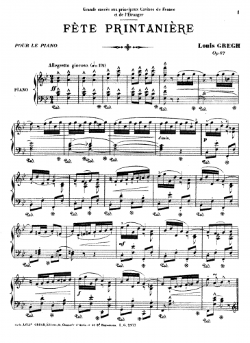 Gregh - Fête printanière, Op. 67 - Piano Score - Score