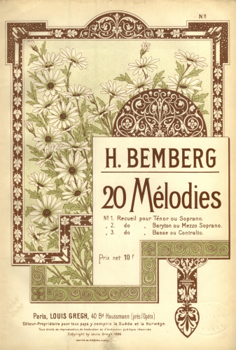 Bemberg - 20 mélodies - Vocal Score - Score