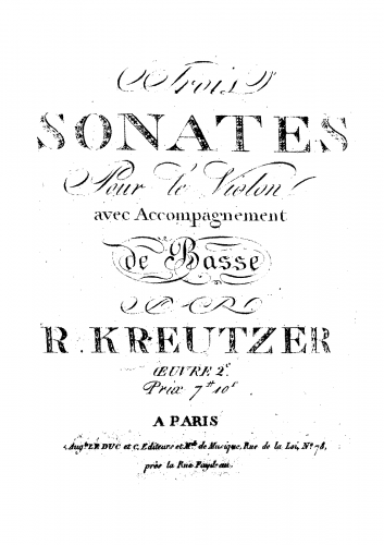 Kreutzer - 3 Sonatas for Violin and Continuo, Op. 2 - Score