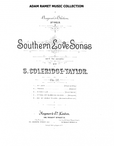 Coleridge-Taylor - Southern Love Songs, Op. 12 - Vocal Score - Score