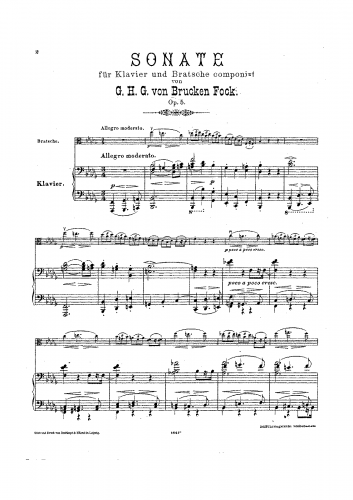 Brucken Fock - Sonata for Viola and Piano, Op. 5 - Piano score and Viola part