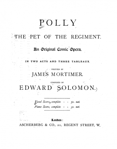 Solomon - Polly, the Pet of the Regiment - Vocal Score - Score