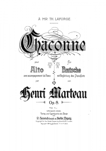 Marteau - Chaconne Op. 8 for Viola and Piano - Piano score and Viola part