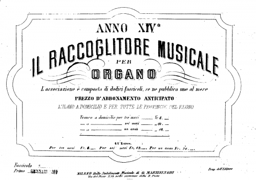Barbieri - Contributions to the Raccoglitore Musicale - Score