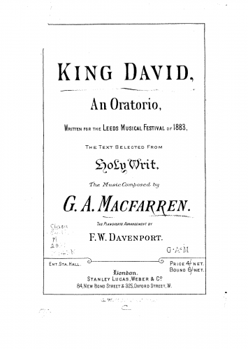 Macfarren - King David - Vocal Score - Score