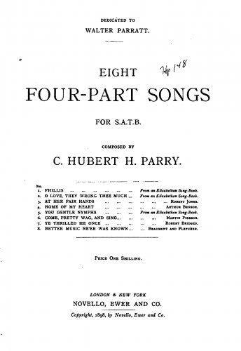 Parry - Eight four-part songs - Score