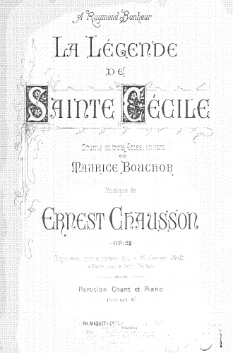 Chausson - La légende de Sainte Cécile, Op. 22 - Vocal Score - Score
