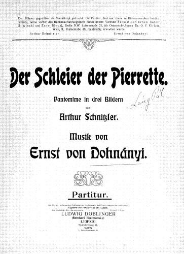 Dohnányi - Der Schleier der Pierrette - Score