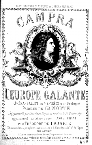 Campra - L'Europe galante - Vocal Score - Score