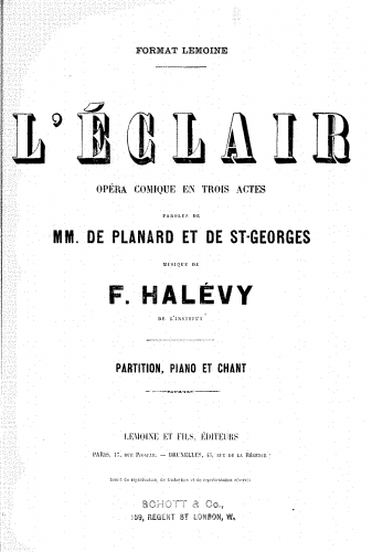 Halévy - L'éclair - Vocal Score - Score