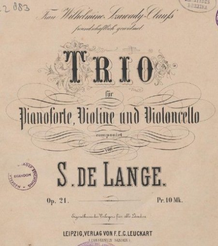 Lange Jr. - Piano Trio No. 1 - Piano Score - Score