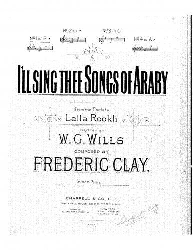 Clay - Lalla Rookh - Vocal Score I'll Sing Thee Songs of Araby - Score