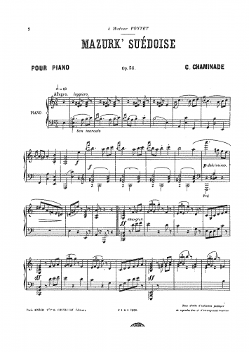 Chaminade - Mazurk' suédoise, Op. 58 - Score
