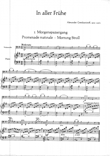 Grechaninov - In Aller Frühe: 10 Kinderstücke - For Cello and Piano (Composer) - Piano Score