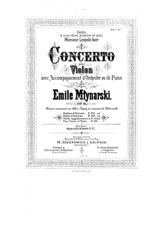 M?ynarski - Violin Concerto No. 1 - For Violin and Piano