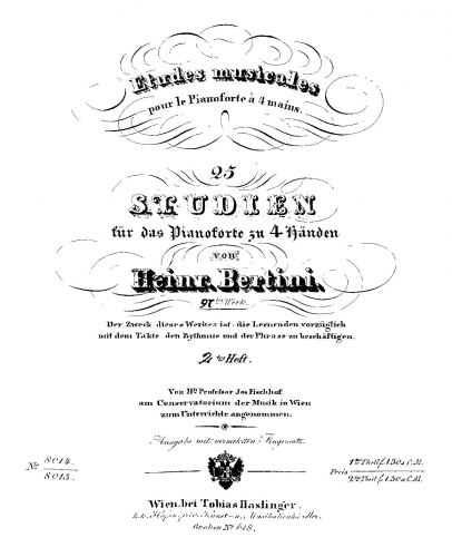 Bertini - Etudes musicales - Piano Duet Scores - Book 2 (No. 1325)