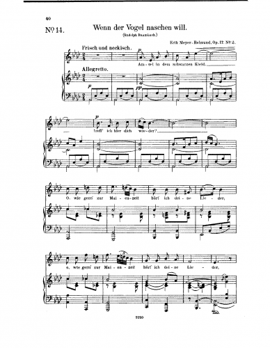 Meyer-Helmund - Zwei Lieder - 2. Wenn der Vogel naschen will (A♭ major)