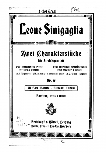 Sinigaglia - 2 Charakterstücke - Quartet Scores - Score