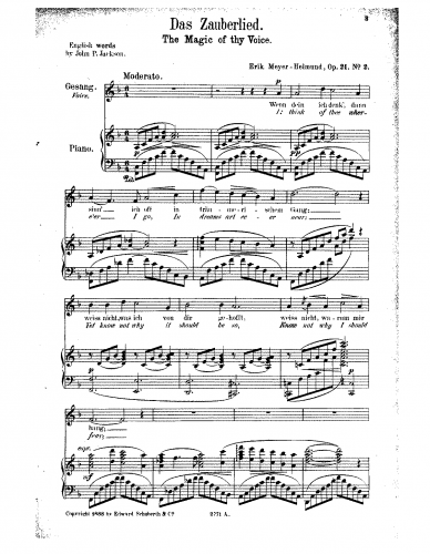 Meyer-Helmund - Drei Lieder - 2. Das Zauberlied (F major)