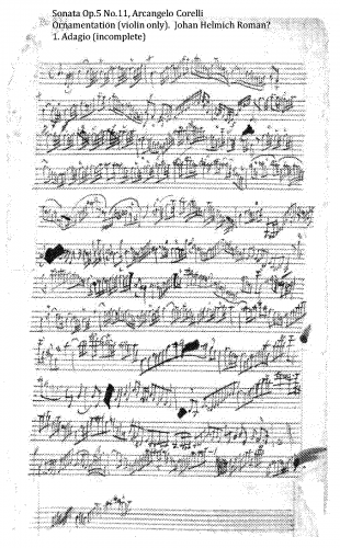 Corelli - 12 Violin Sonatas, Op. 5 - Scores and Parts Sonata No. 11 in E major - I. Adagio - Ornamented Violin Part