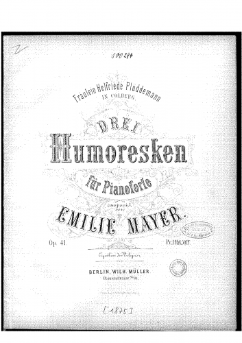 Mayer - 3 Humoresken, Op. 41 - Piano Score - Score