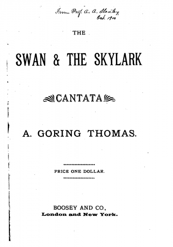 Thomas - The Swan and the Skylark - Vocal Score - Score