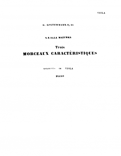 Goltermann - 3 Morceaux Caractéristiques - For Viola and Piano - Viola Part