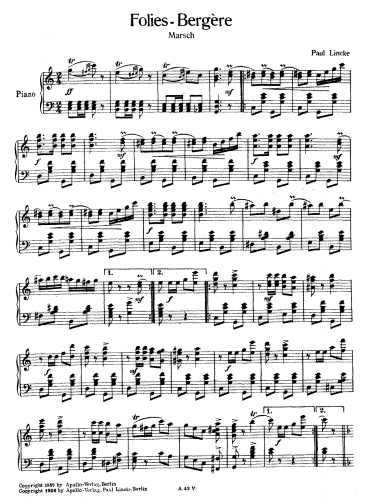 Lincke - Folies Bergère Marsch - For Piano solo - Score