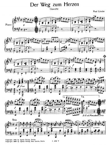 Lincke - Der Weg zum Herzen Gavotte - For Piano solo - Score