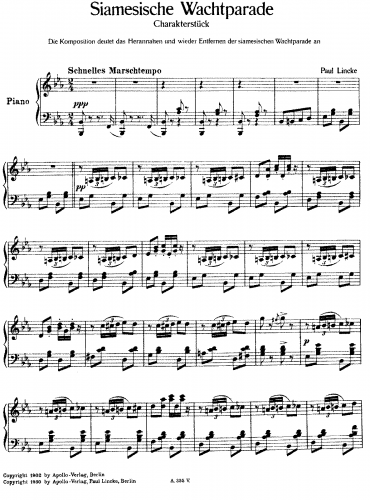 Lincke - Siamesische Wachtparade - For Piano solo - Score