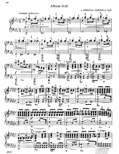 Birkedal-Barfod - Albumsblade - Piano Score Andante doloroso (No. 7) - Score