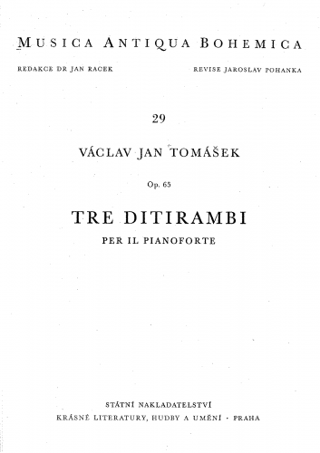 Tomáek - 3 Ditirambi, Op. 65 - Score