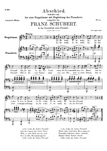 Schubert - Abschied von einem Freunde - Score
