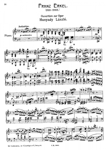 Erkel - Hunyadi László - Overture For Piano solo - Overture - Transcription for piano solo