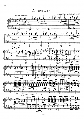 Birkedal-Barfod - Albumsblade - Piano Score Andante doloroso (No. 7) - Score