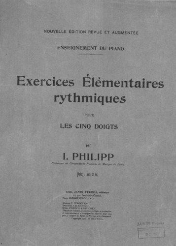 Philipp - Elemntary Rhythmic Exercises for the Five Fingers - Score