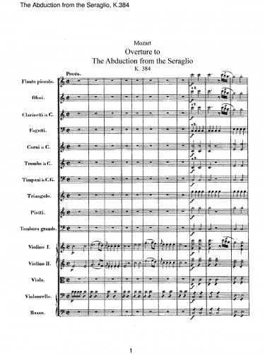 Mozart - Die Entführung aus dem Serail - Overture - Score