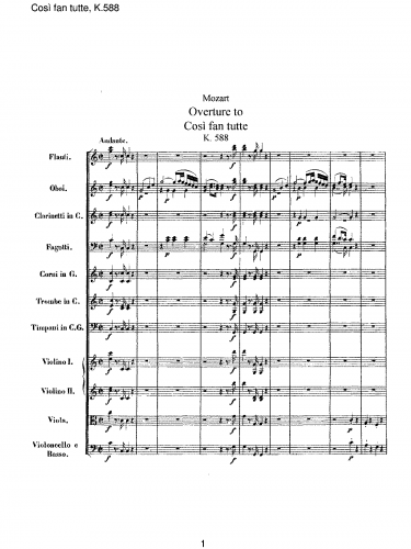 Mozart - Cosi fan tutte, ossia La scuola degli amanti - Overture - Score