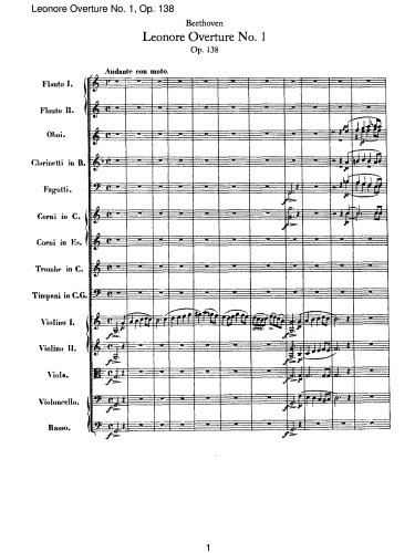 Beethoven - Leonora Overture No. 1 - Score