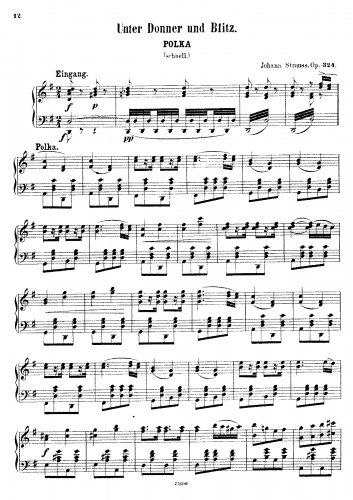 Strauss Jr. - Thunder and Lightning, Op. 324 (Unter Donner und Blitz) - Arrangement and Transcription For Piano Solo - Transcription for piano solo - complete